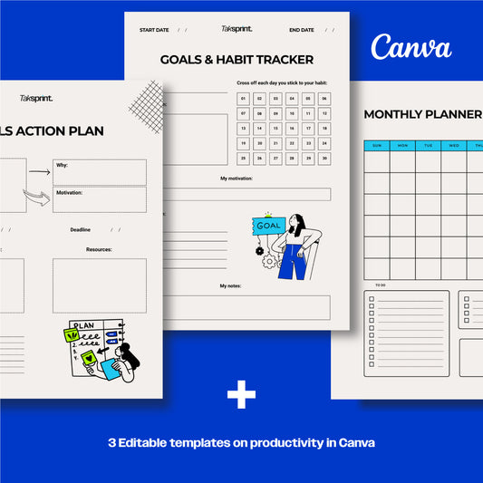 Bonus: 3 editable templates on productivity in Canva